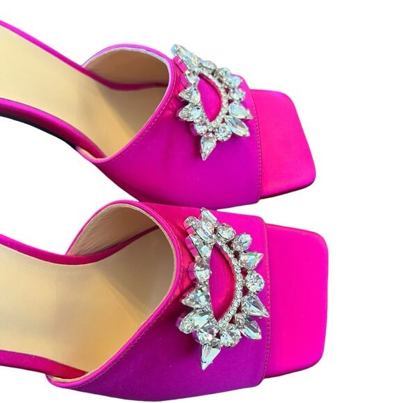 Nalebe Aurum Crystal Embellished Satin Mule Magenta Square Toe Heels EU38/US 8 - Picture 7 of 11